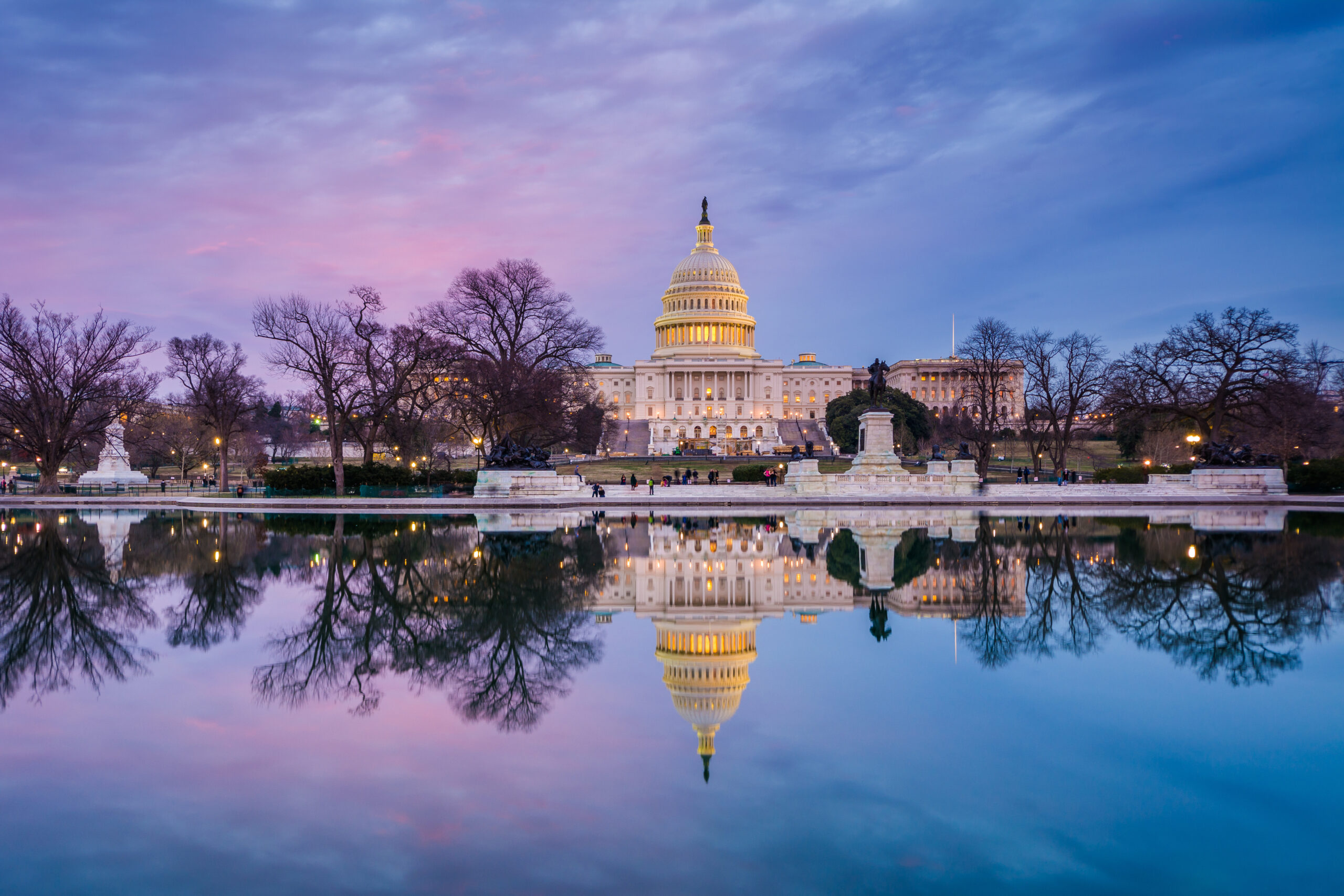 The United States Capitol at sunset, in Washington, DC