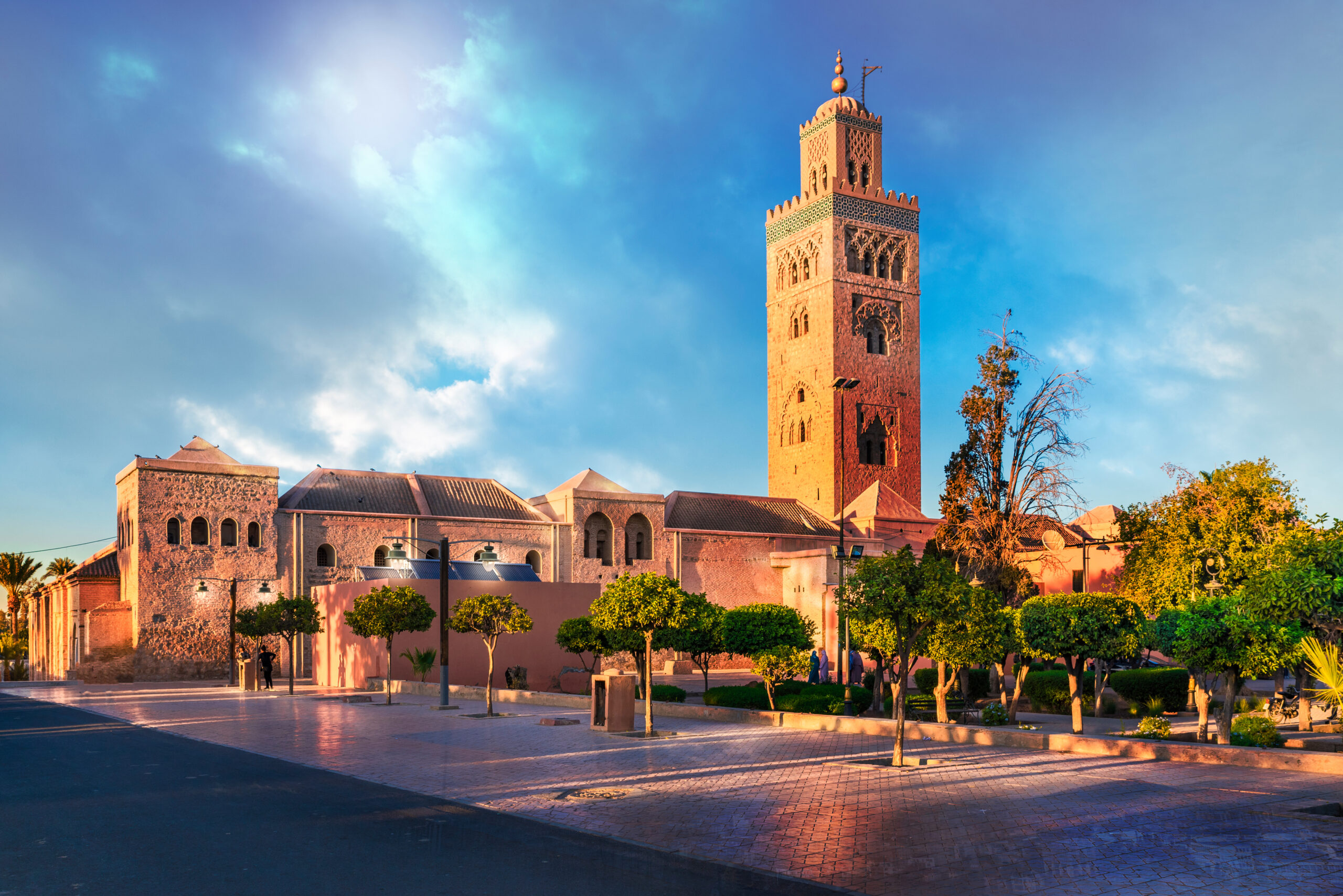 Koutoubia Mosque minaret located at medina quarter of Marrakesh,